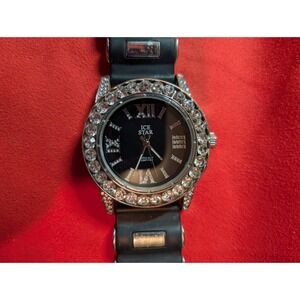 Ice Star Men's Iced Out Watch Black Dial Roman Numeral Quartz Movement Bling